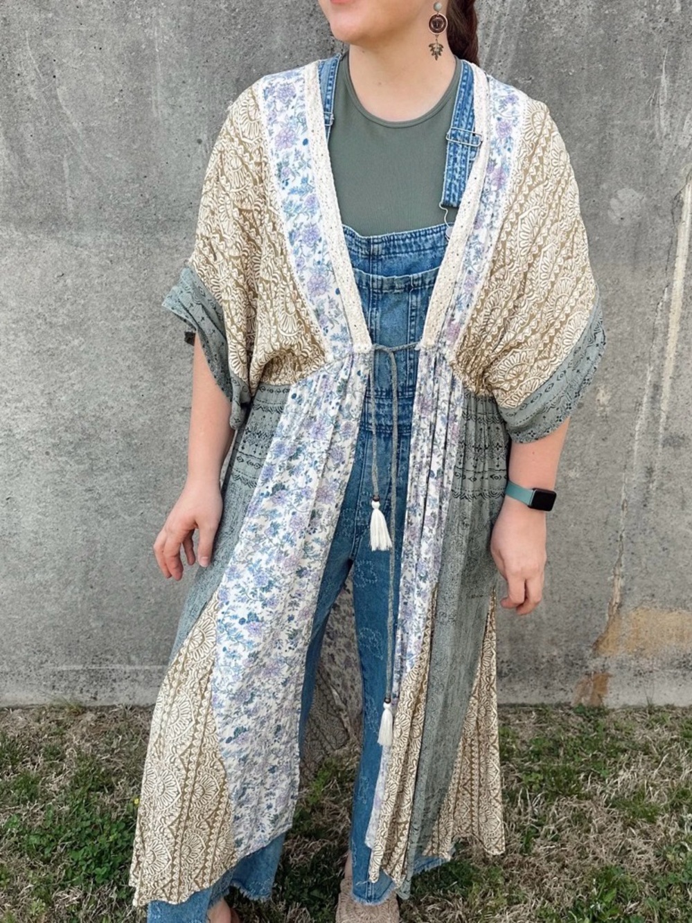 Angie Multi-Panel Floral Cream and Blue Kimono Jacket